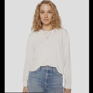 Mother Slouchy Cut Off Long Sleeve Tee In Bright White Medium
